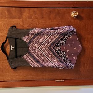 Gently-used, Maurices Sleeveless Blouse, Purple, Gray, Dark Blue, Cream, Size 1X